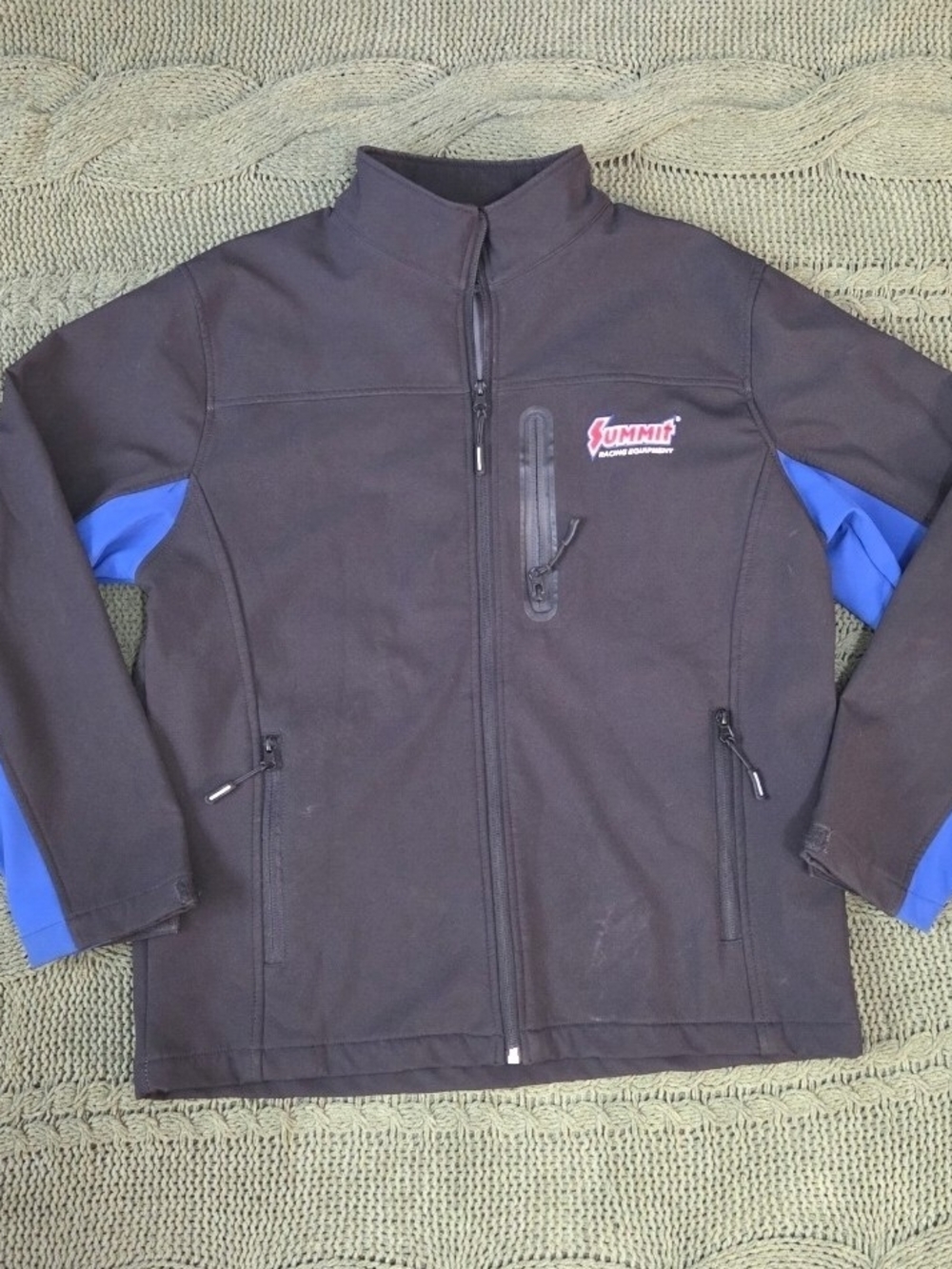 Summit Racing Zip Up Jacket Softshell Black Blue Zip Pockets